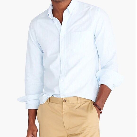 J. Crew Factory h4726 Blue and white Slim flex oxford shirt - men NWT Medium - Picture 4 of 8